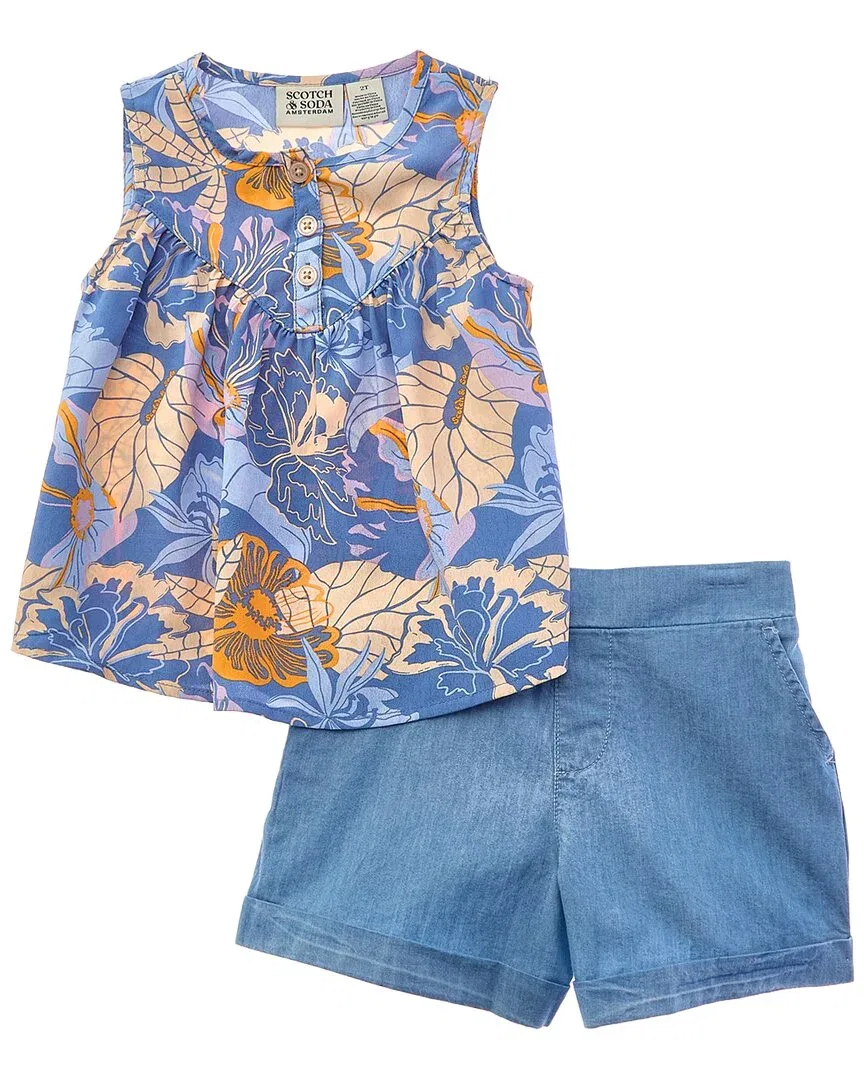 Комплект Scotch & Soda из двух предметов: топ и джинсовые шорты, синий