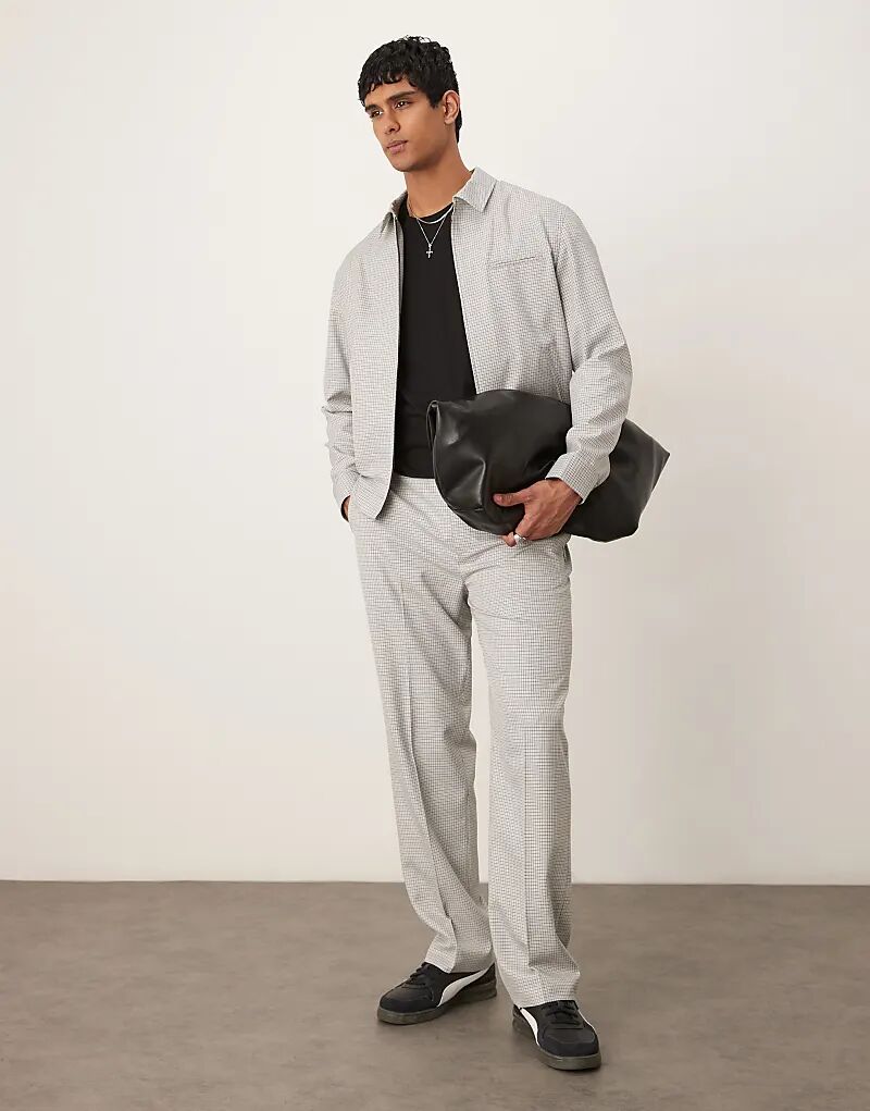 

Элегантные прямые брюки ASOS DESIGN в серую мелкую клетку с эластичной талией