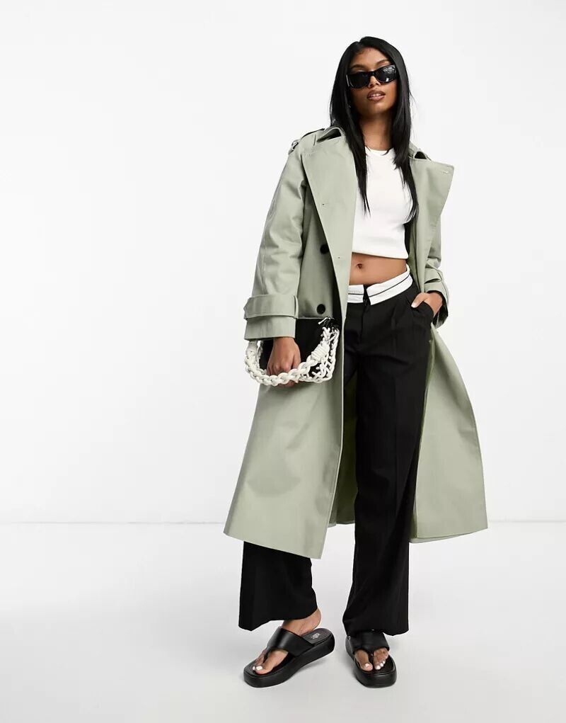 

Длинный тренч светло-хаки ASOS