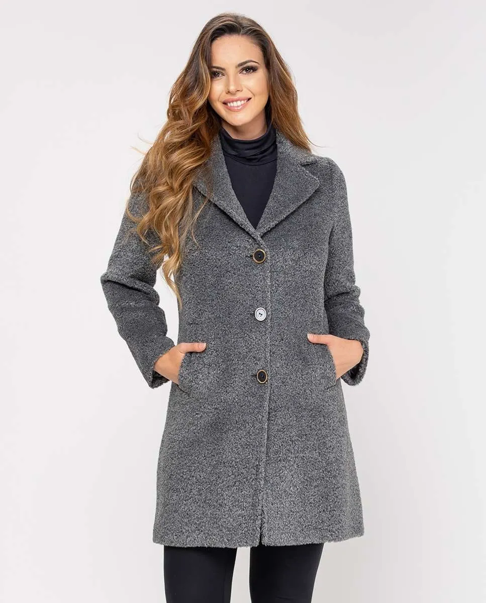 

Женское пальто с широким воротником из букле Fsh, серый