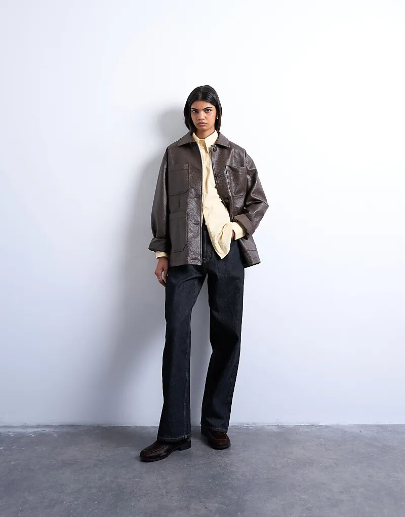 

Повседневная куртка Topshop Bubble Revere из искусственной кожи шоколадного цвета