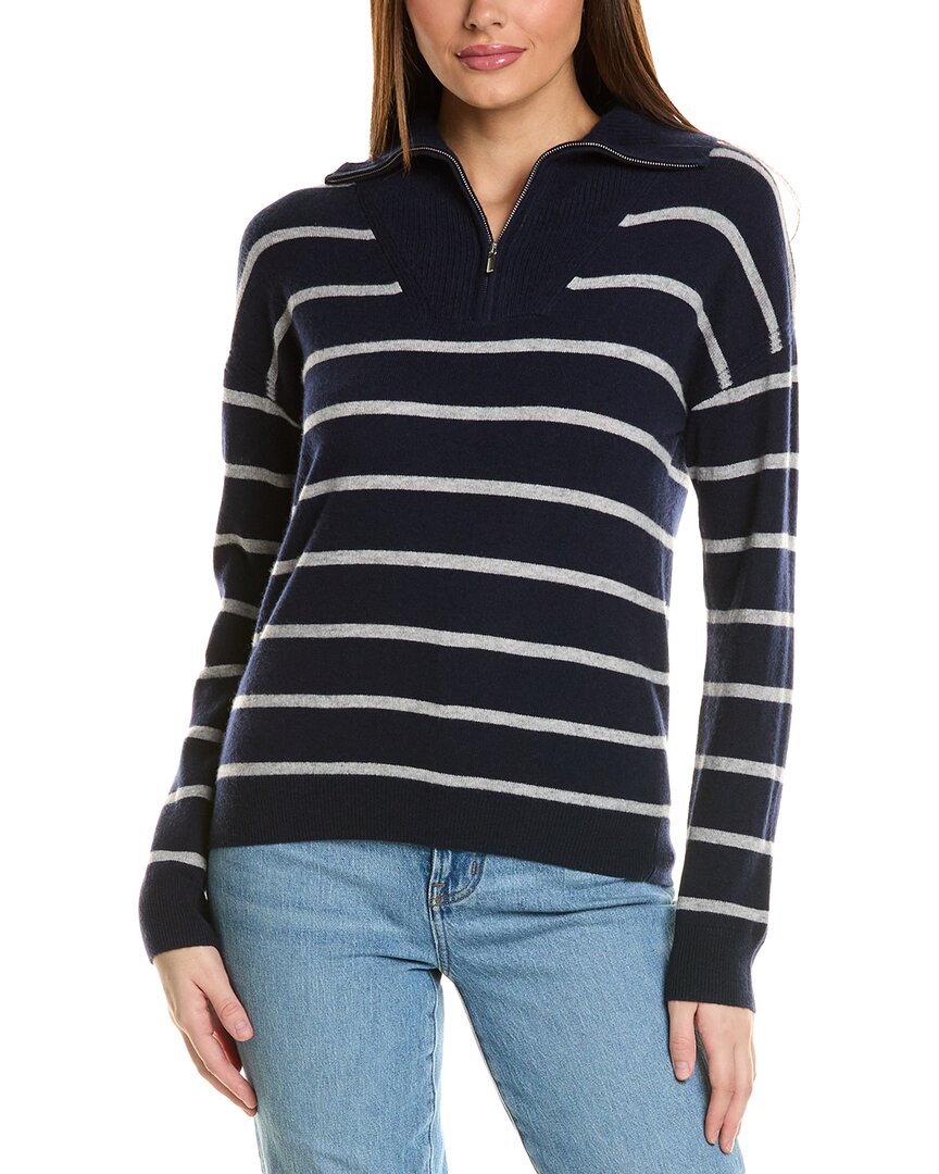 

Amicale Cashmere Полосатый кашемировый свитер с застежкой-молнией 1/4, синий