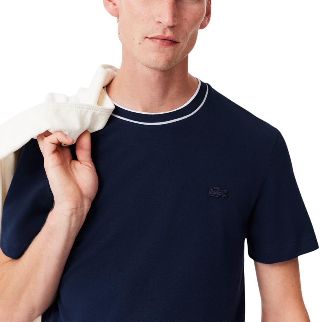 Lacoste Мужская футболка стрейч-пике с полосатым воротником, Navy Blue — фото 2