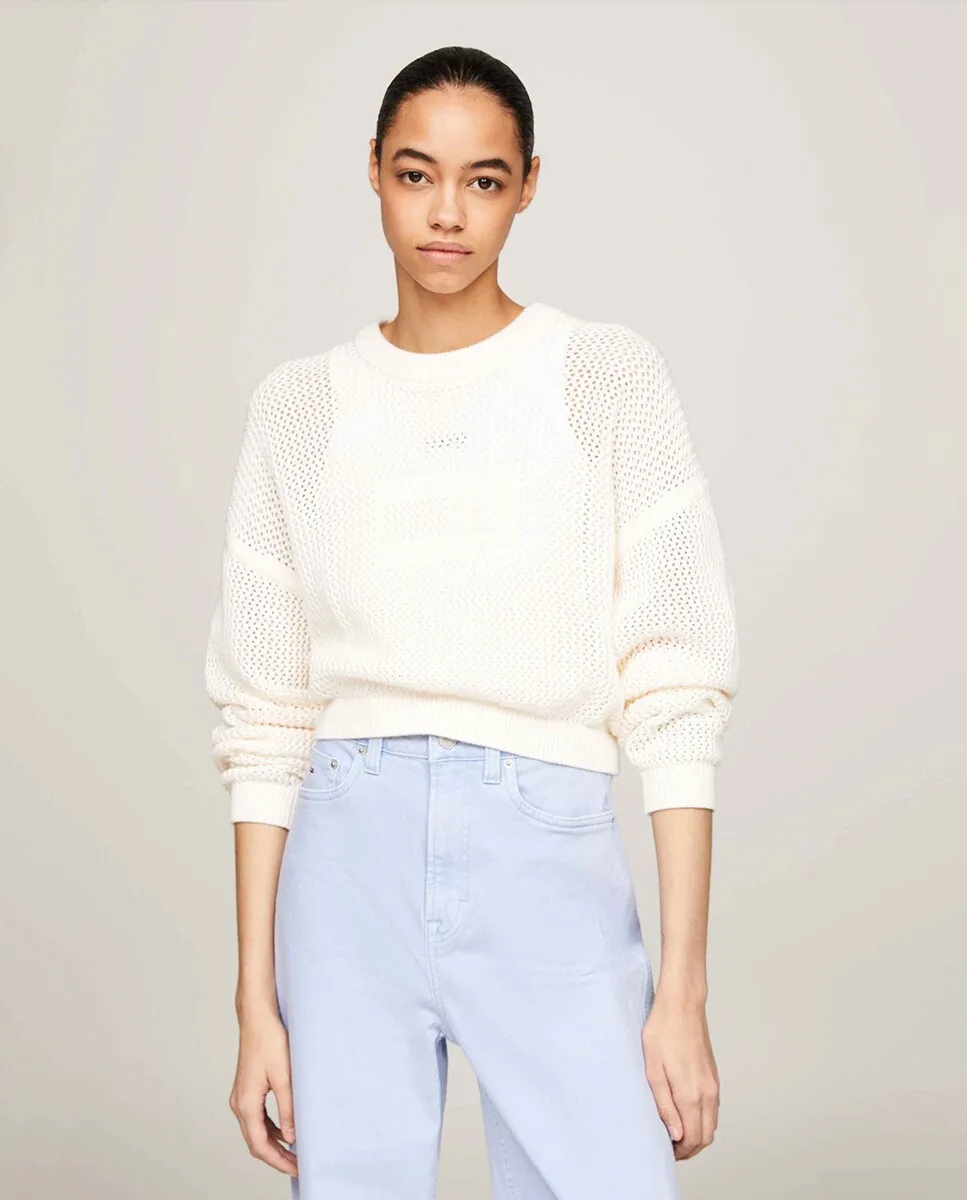 

Женский свитер открытой вязки с круглым вырезом Tommy Jeans, цвет Crudo