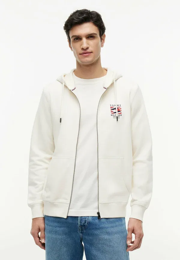 Толстовка на молнии Tommy Hilfiger Rwb box flag tr full zip americana capsule zip up sweatshirt, слоновая кость