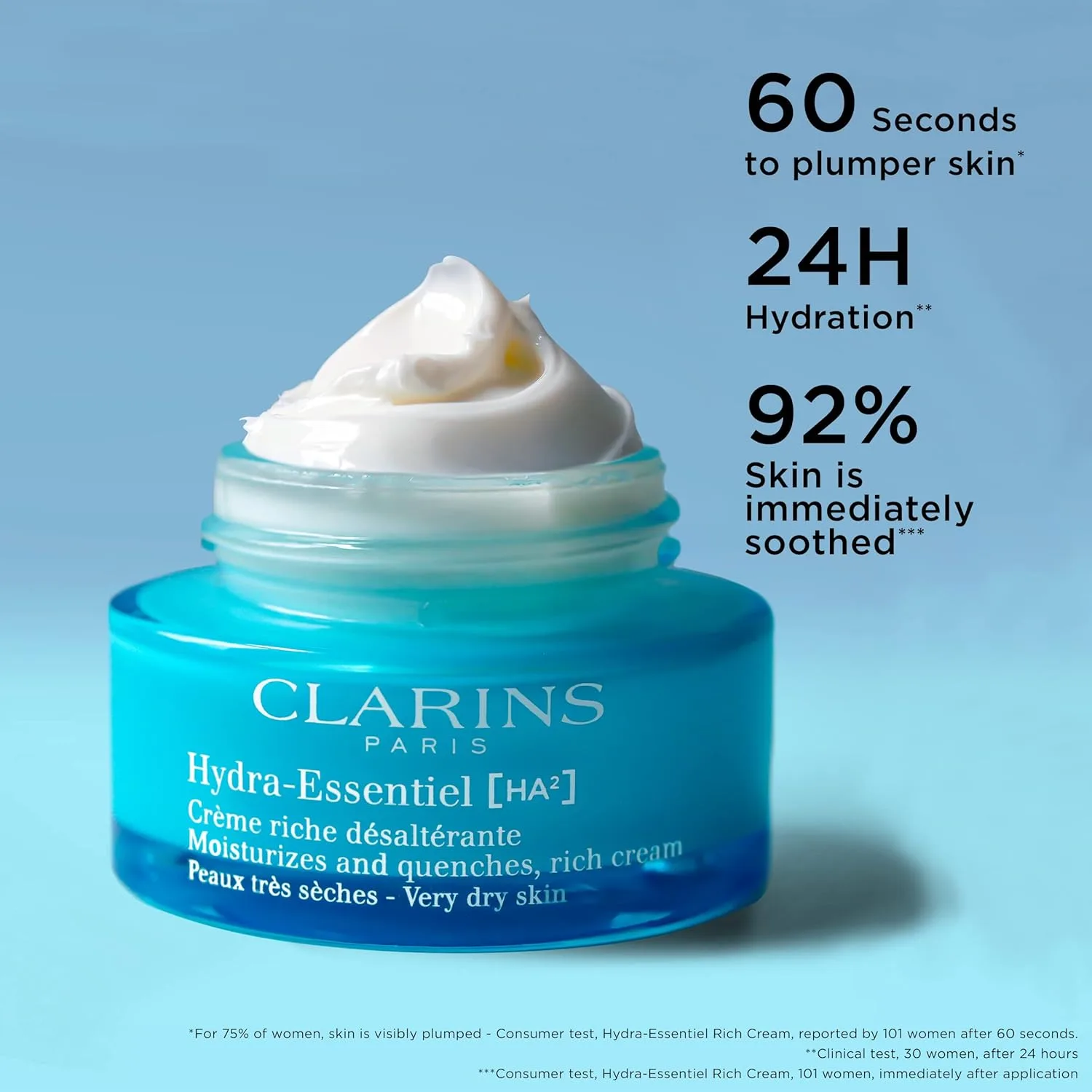 Сыворотка Clarins — Hydra-Essentiel Rich Cream - интенсивно увлажняющий , 60 секунд до упругой кожи, двойная, 50 мл — фото 2