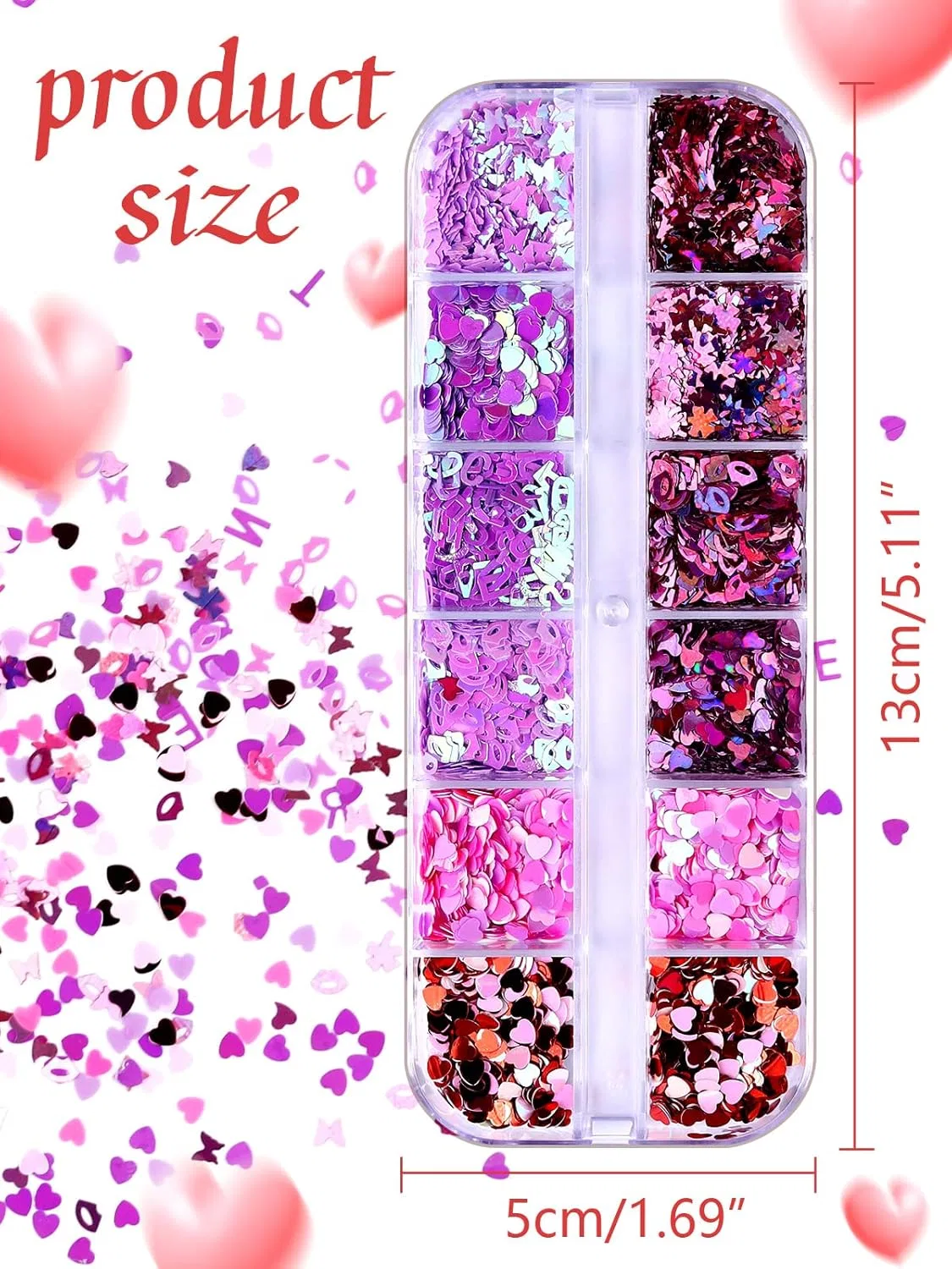 Набор блесток для ногтей EBANKU Heart Nail Art Glitter, 2 коробки Ebanku — фото 2