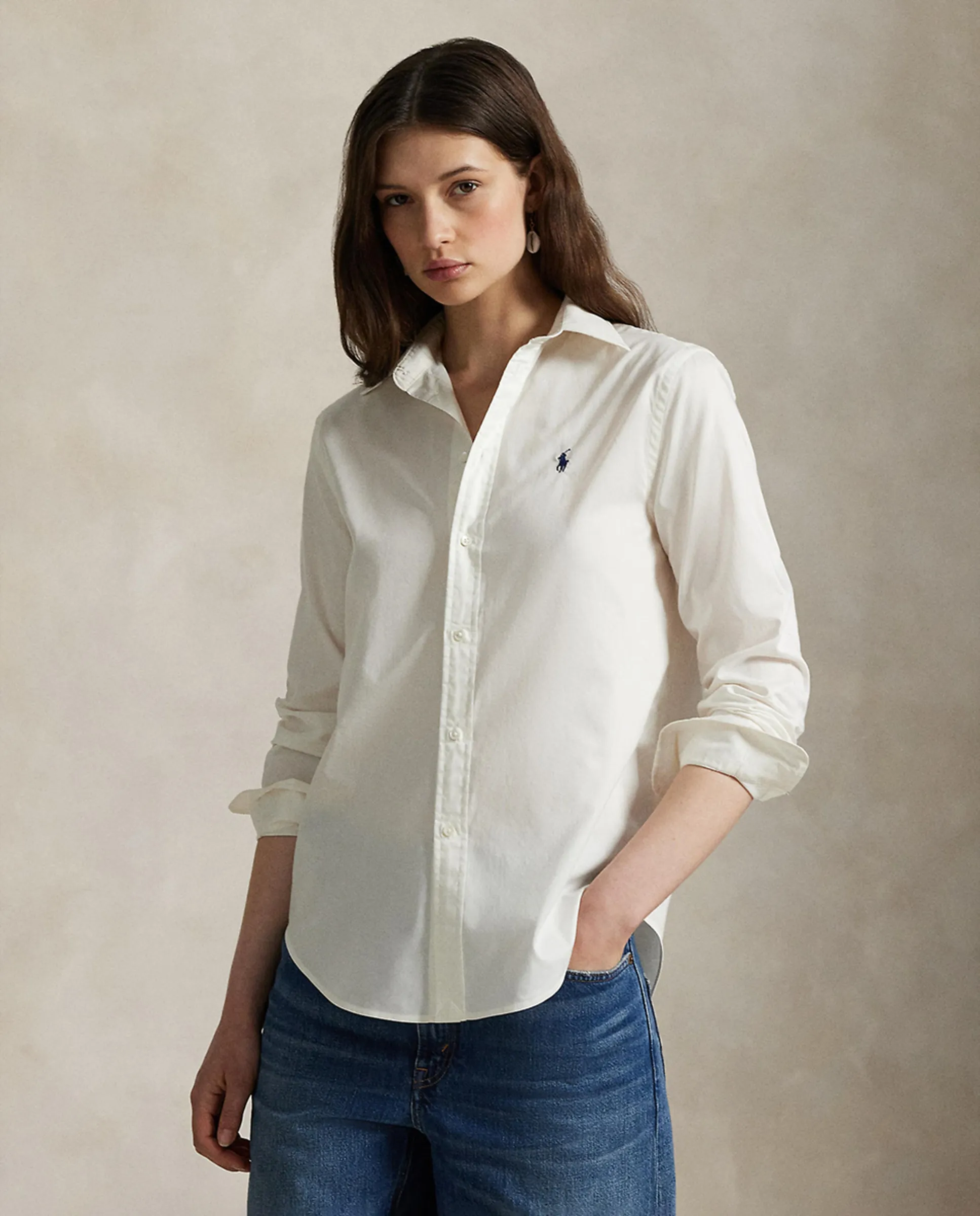 

Классическая женская оксфордская рубашка из хлопка Polo Ralph Lauren, белый