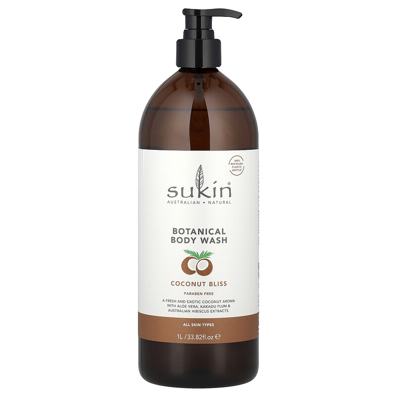 

Sukin, Гель для душа с растениями, для всех типов кожи, с кокосом, 1 л (33,82 жидк. Унции)