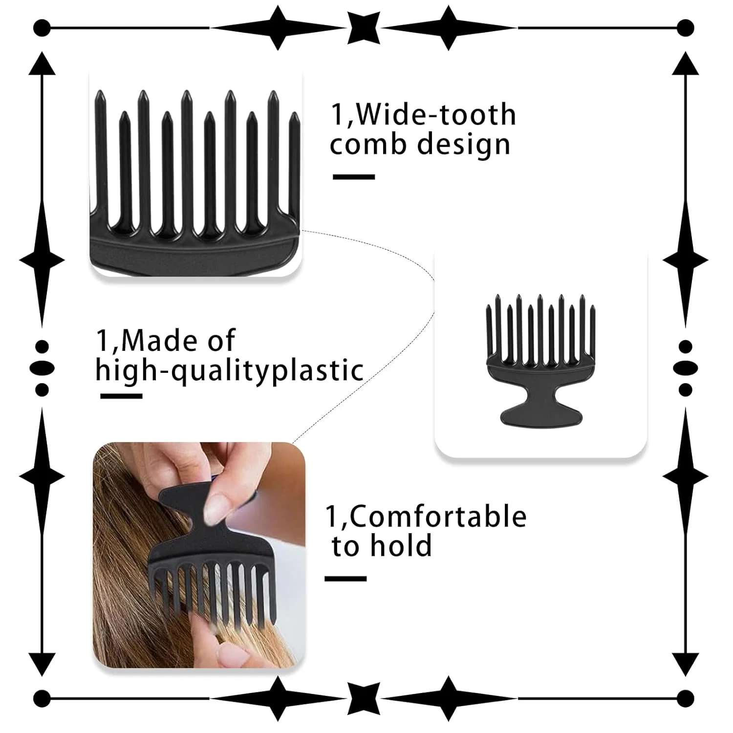 Расческа для кудрявых волос Finger Styler Afro Comb, черная Daaiziii — фото 3