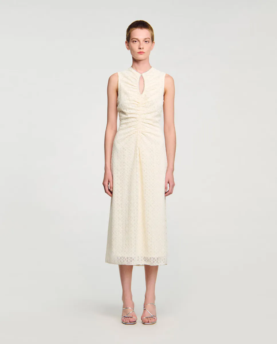 

Длинное кружевное платье Sandro, белый