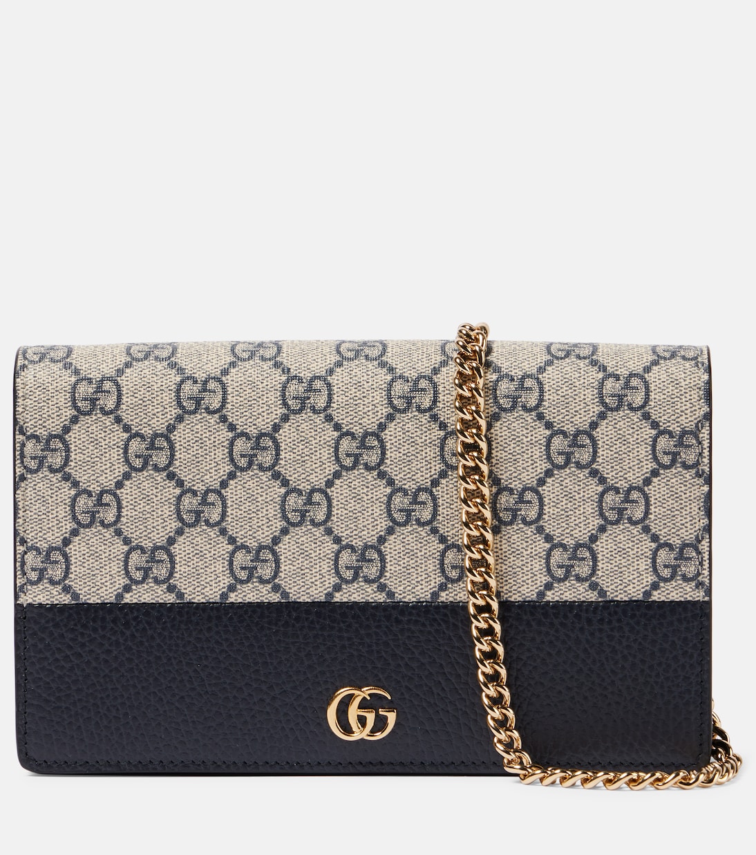 

Миниатюрная кожаная сумка GG Marmont через плечо Gucci, Blu/Beige Blu