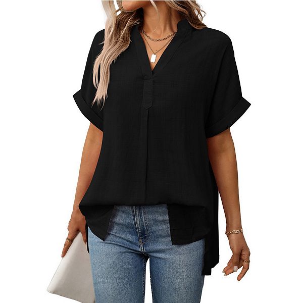 

Женская блузка с коротким рукавом и V-образным вырезом Yesfashion, Black