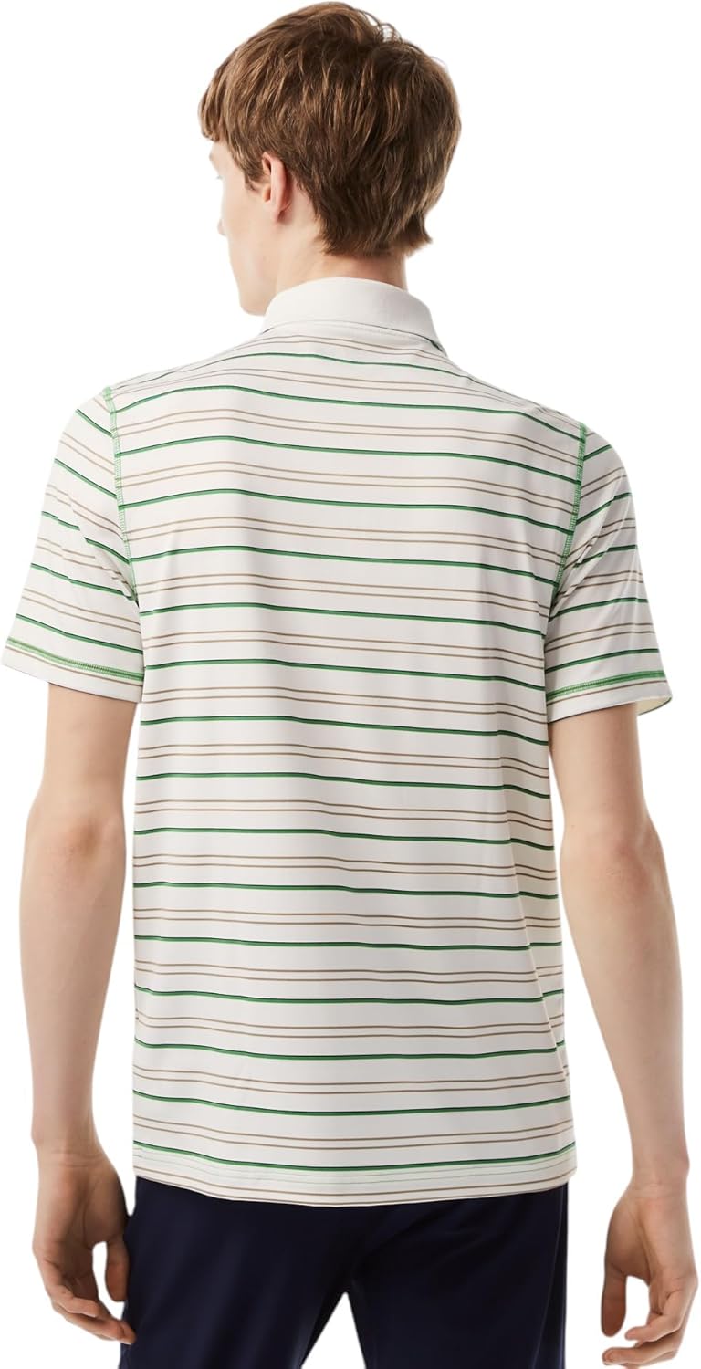 Поло для гольфа Lacoste, спортивное, из переработанного полиэстера, полоска Flour/Lion Green/Navy Blue — фото 3