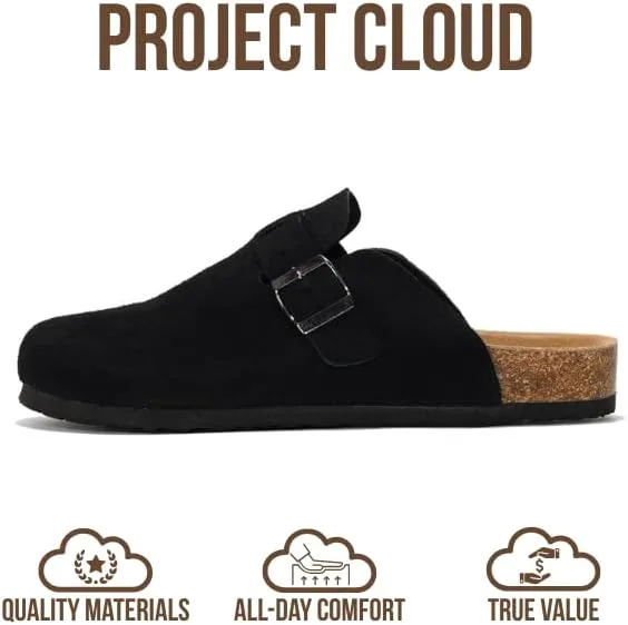 Мужские сабо Project Cloud - 100% натуральная кожа полного зерна, с мягкой подошвой из памяти формы и поддержкой свода стопы, натуральная пробковая стелька - нескользящие домашние тапочки для мужчин (Бруклин), черный — фото 3