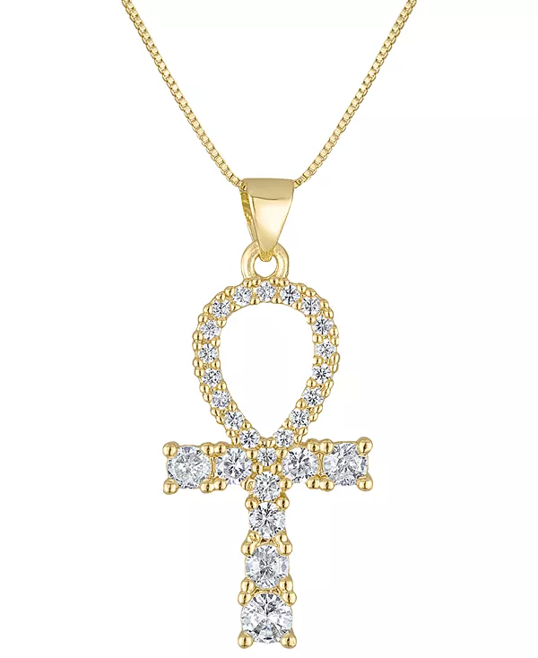 

Ожерелье с подвеской анкх из кубического циркония 18 карат, 17-1/2 дюйма Ben Oni, gold