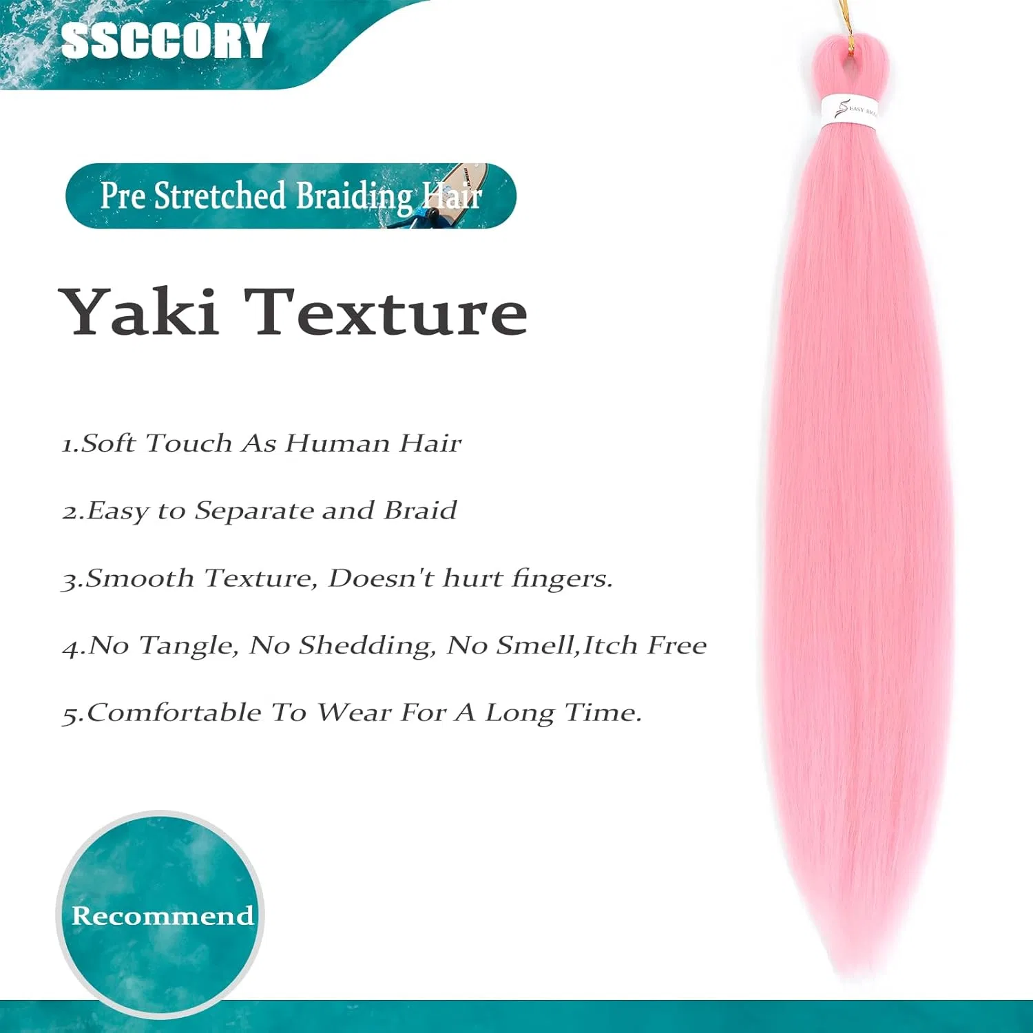 Наращивание волос для плетения Pre Stretched 36 дюймов, 6 упаковок Ssccory, Pink — фото 2