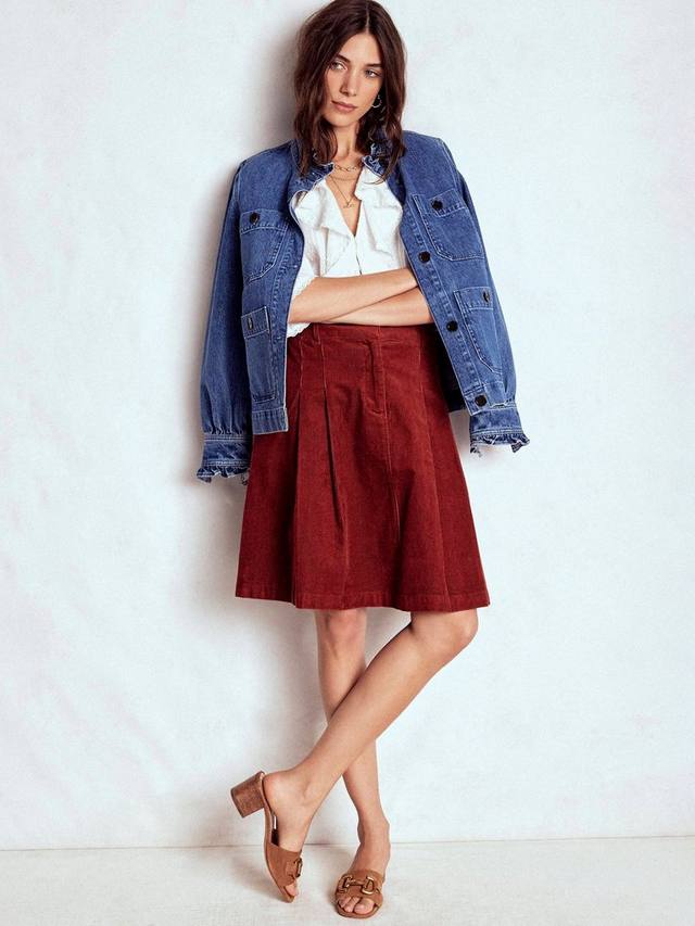 

плиссированная юбка мини из вельвета на высокой талии Boden, Fired Brick