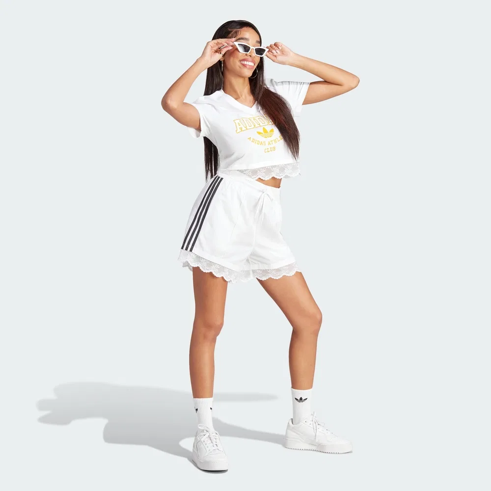 Женские шорты Adidas с кружевной отделкой 3S, белые — фото 3