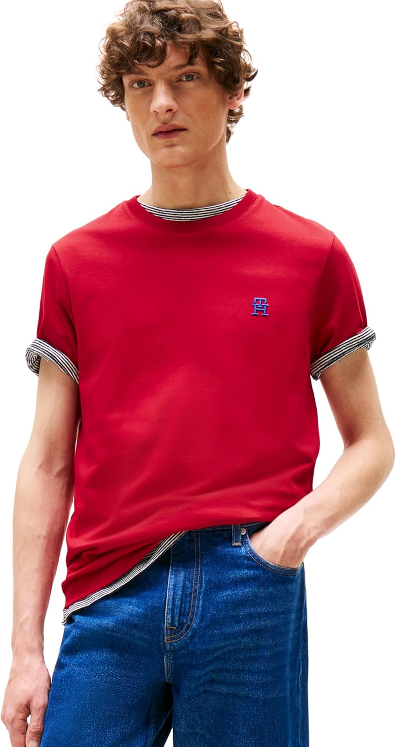 

Мужские хлопковые футболки с короткими рукавами Tommy Hilfiger с вышитым монограммным логотипом, Medium Red, Красный, Мужские хлопковые футболки с короткими рукавами Tommy Hilfiger с вышитым монограммным логотипом, Medium Red