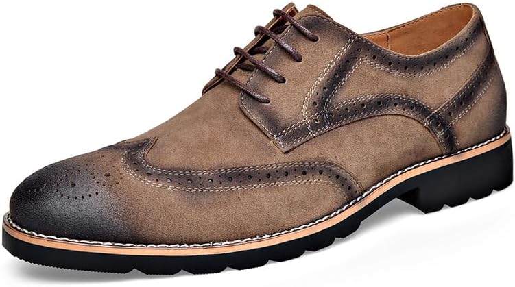 

Мужские замшевые туфли с крыльями, закругленным носком, для официальных мероприятий и свадеб, ретро с декоративной строчкой, с массивным каблуком, дерби и оксфорды для костюма, вечеринки и деловых встреч Uzujbaa, хаки