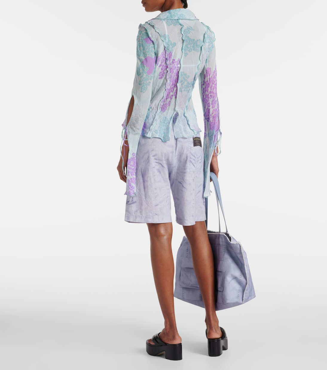 Топ из принтованного хлопка и шелкового шифона Acne Studios, Blue Lilac — фото 3