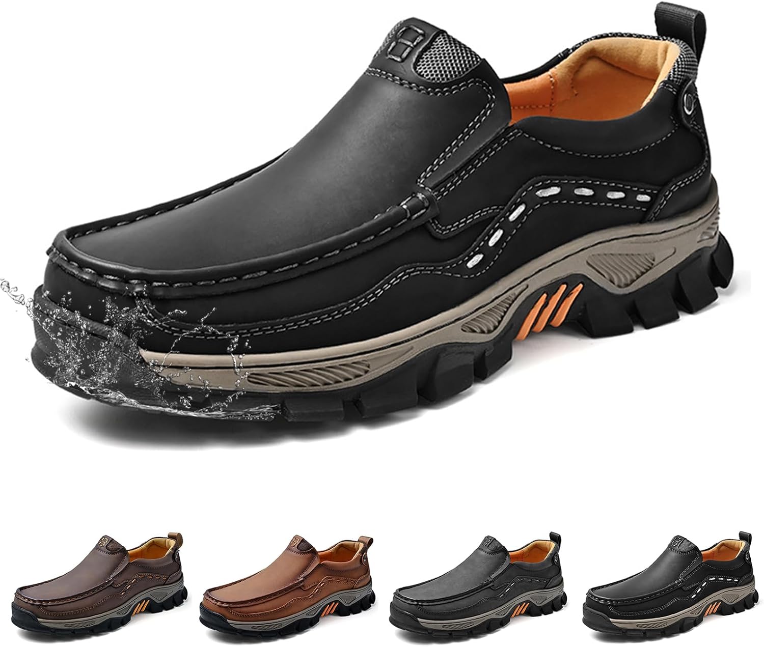 

Водонепроницаемые мужские лоферы с легкой мягкой подошвой, удобные для вождения, мужские нескользящие деловые повседневные туфли для прогулок, путешествий и работы на открытом воздухе Generic, черный