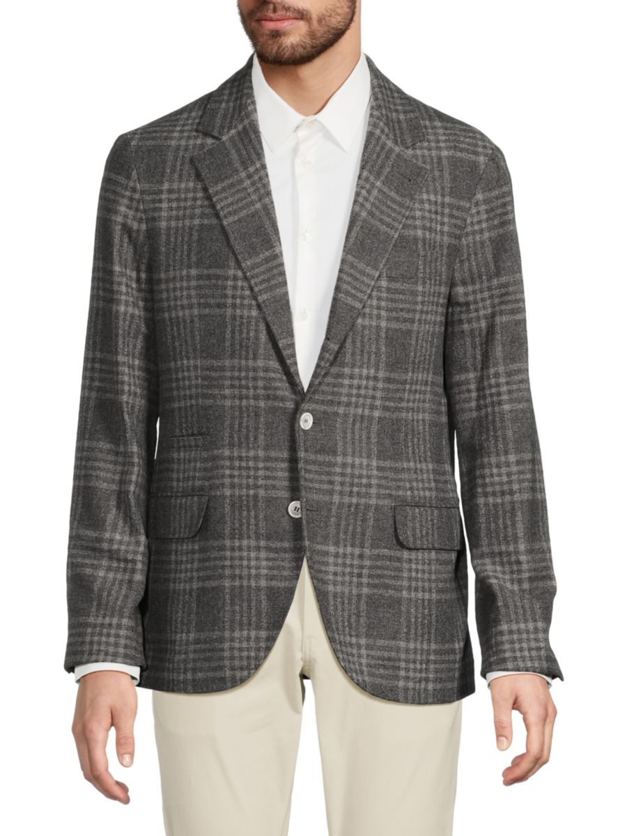 

Классический пиджак из шерстяной смеси в клетку Brunello Cucinelli, цвет Medium Grey