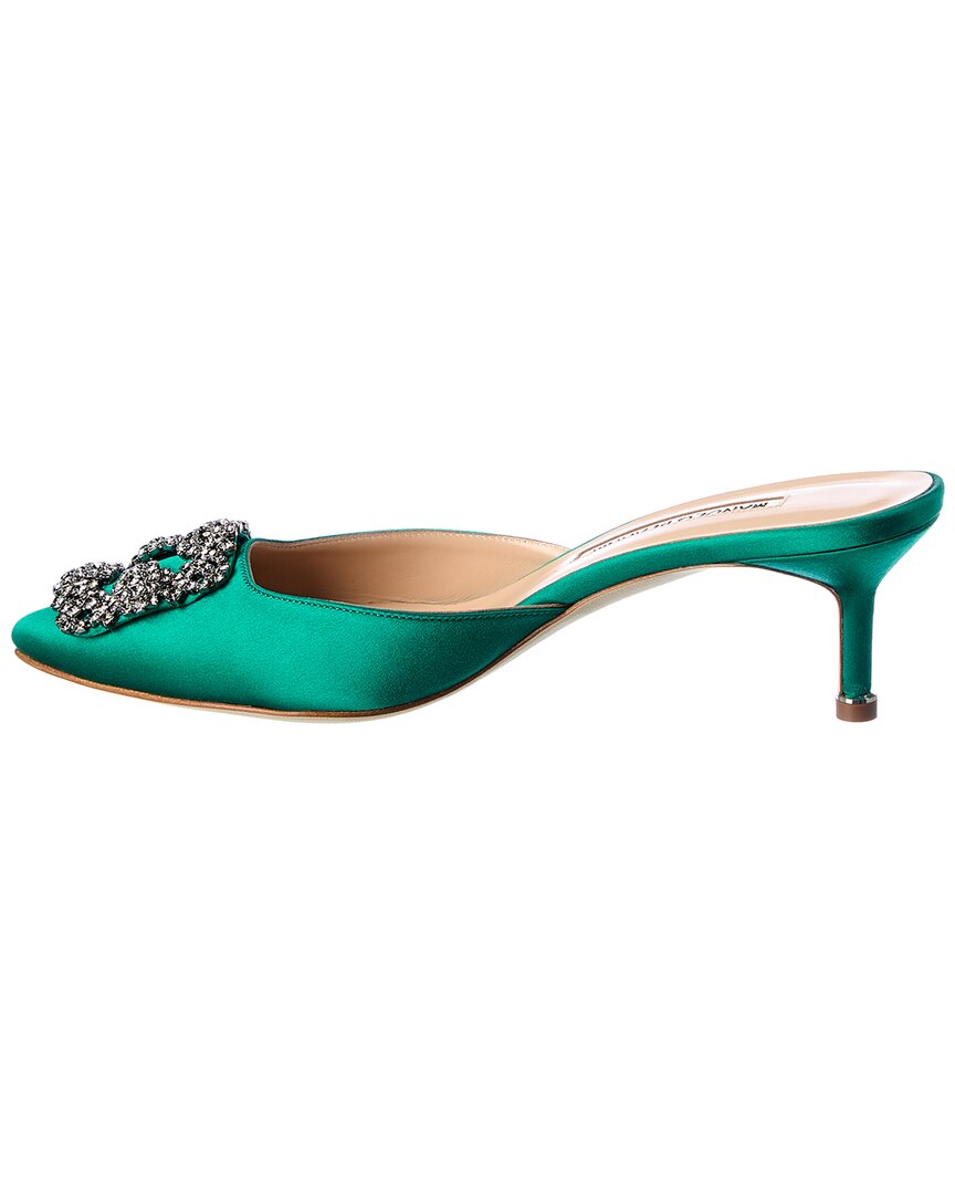 Атласные туфли Manolo Blahnik Hangisimu 50, зеленый — фото 2