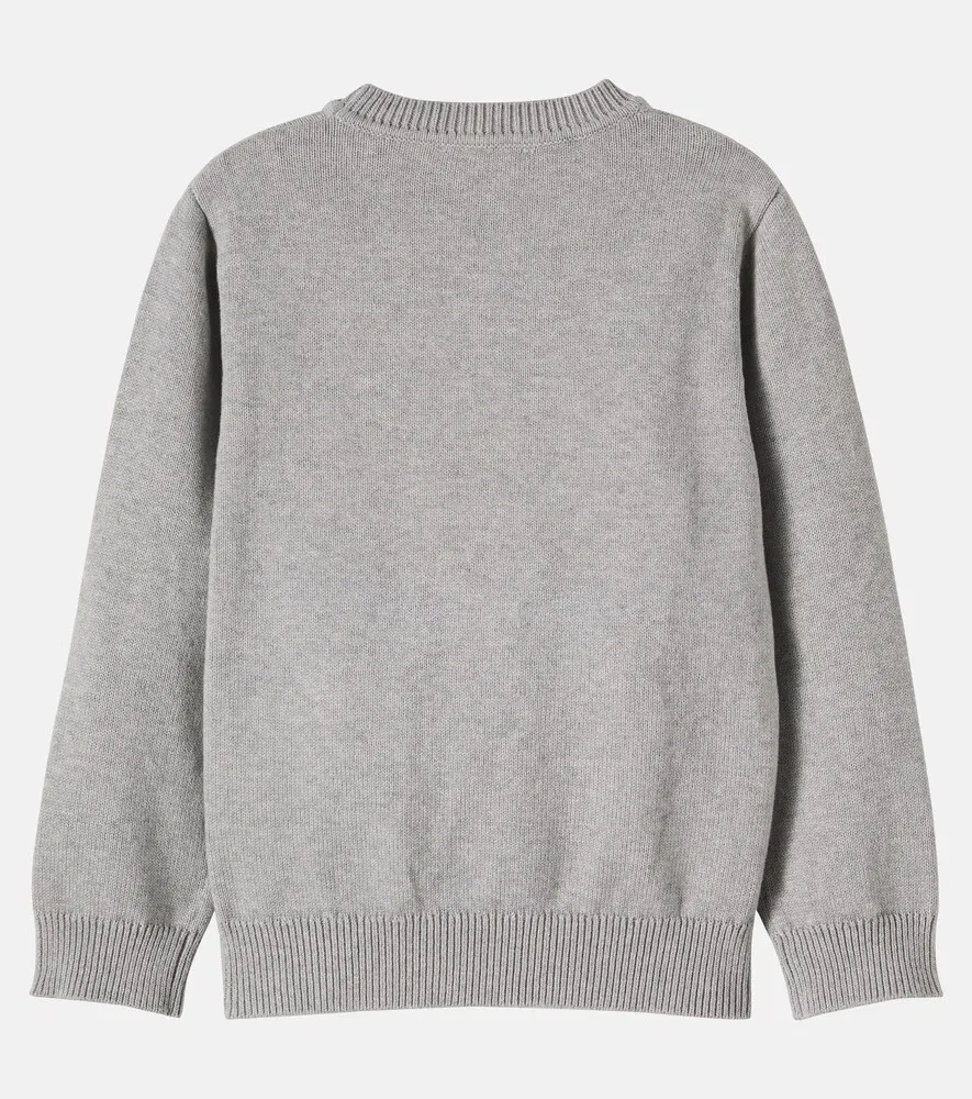 Вышитый хлопковый свитер Stella McCartney Kids, серый — фото 3