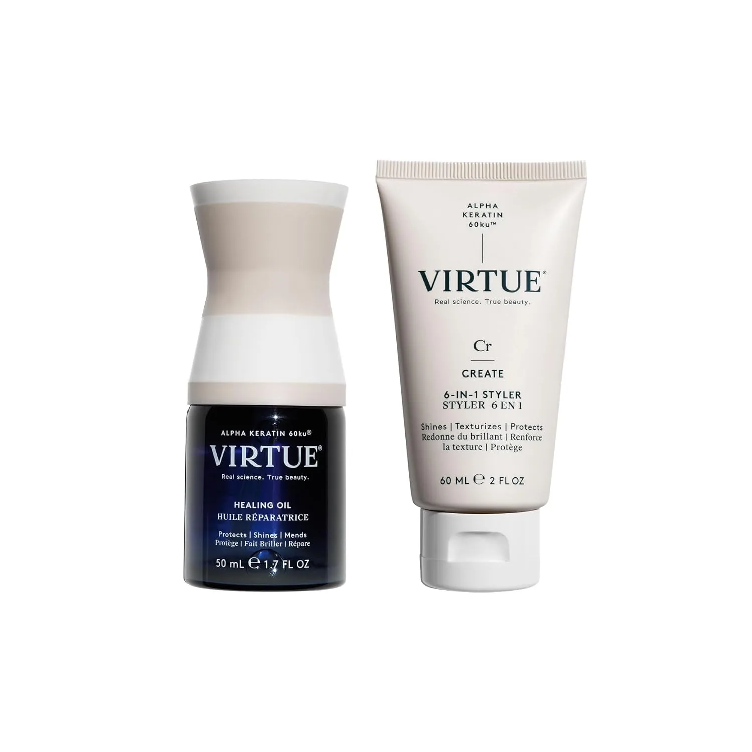 Набор VIRTUE: восстанавливающее масло для волос и крем для укладки 6-в-1. Восстанавливает, защищает и укладывает волосы всех типов. Эксклюзивно на Amazon. Безопасен для окрашенных волос.