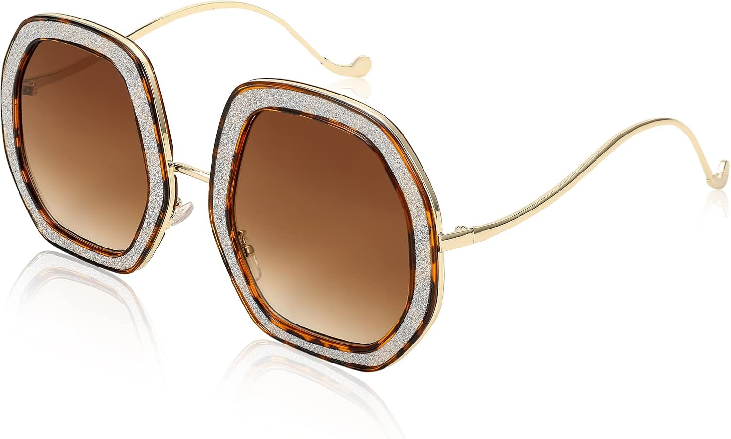 

FEISEDY Большие блестящие женские солнцезащитные очки с бриллиантами, многоугольные, неправильной формы, в стиле ретро 80-х, модель B4094, White Diamond/Gradient Tea Lens