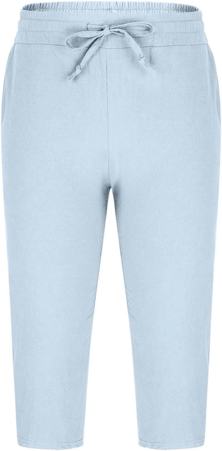 Мужские капри из льна и хлопка, свободный крой, Light Blue — фото 4