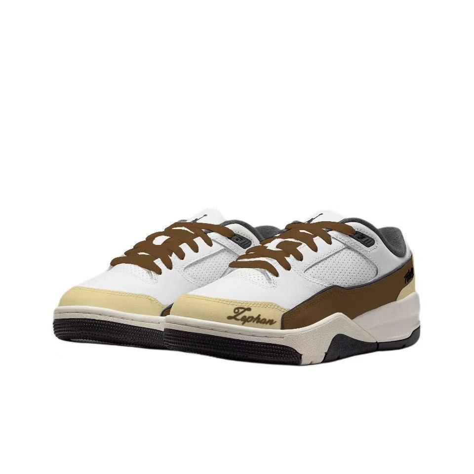 FLIGHT COURT Cheese Dark Chocolate устойчивые к истиранию низкие баскетбольные кроссовки Unisex в винтажном стиле бежевый белый коричневый Jordan, экрю — фото 4