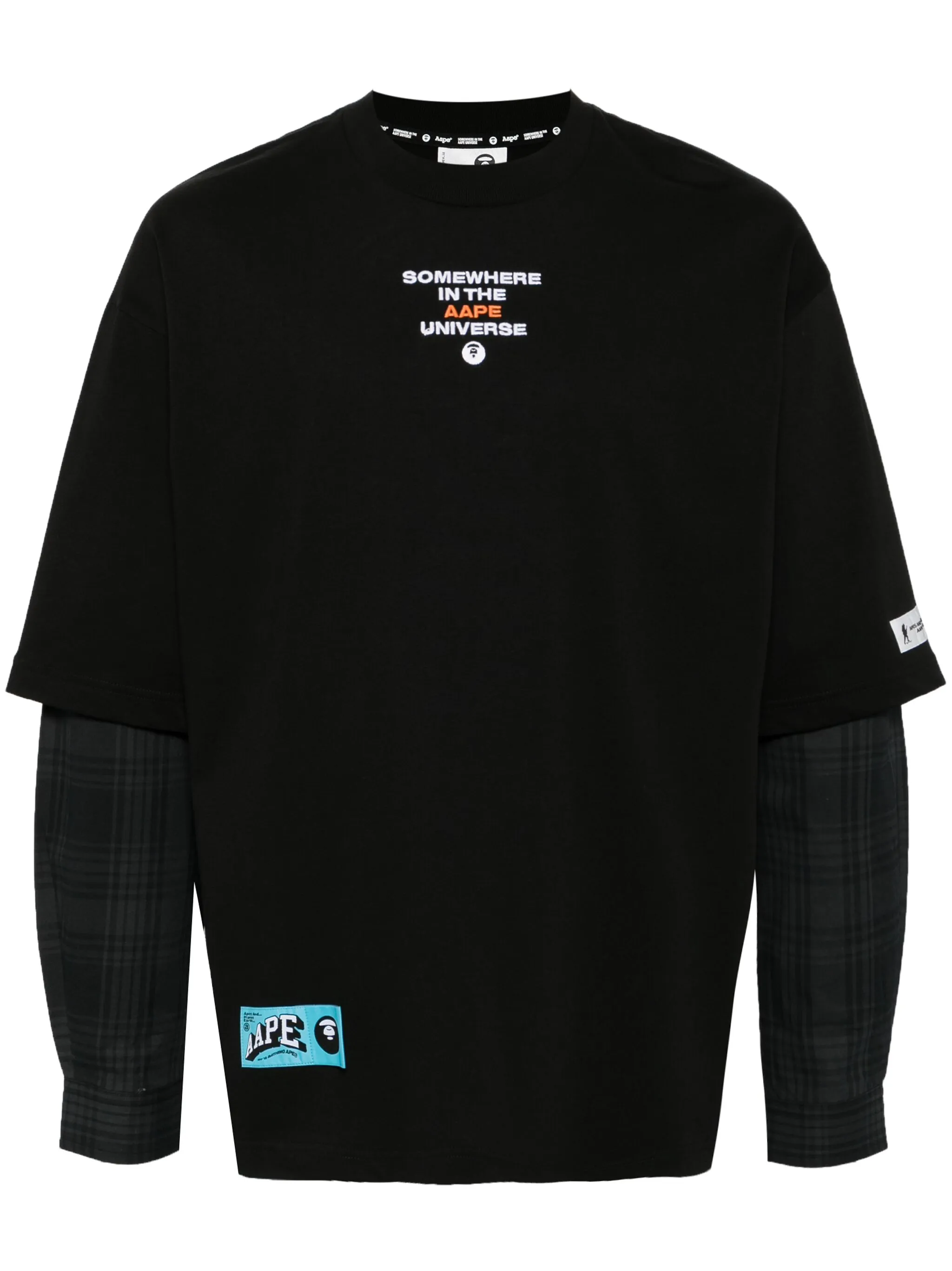 

Клетчатая футболка Moonface с длинными рукавами Aape By A Bathing Ape, черный