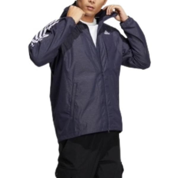 Куртка Men's adidas Classic Logo Printing Zipper Hooded Jacket Navy Blue, синий — фото 4