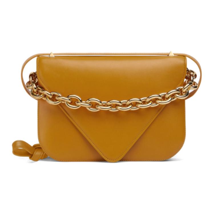 

Bottega Veneta Сумка-конверт из телячьей кожи, сумка через плечо, сумка среднего размера, желтая женская