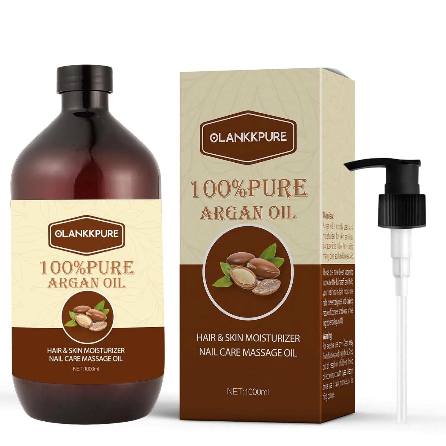 100% чистое аргановое масло для волос, кожи и ногтей, 1000 мл Olankkpure