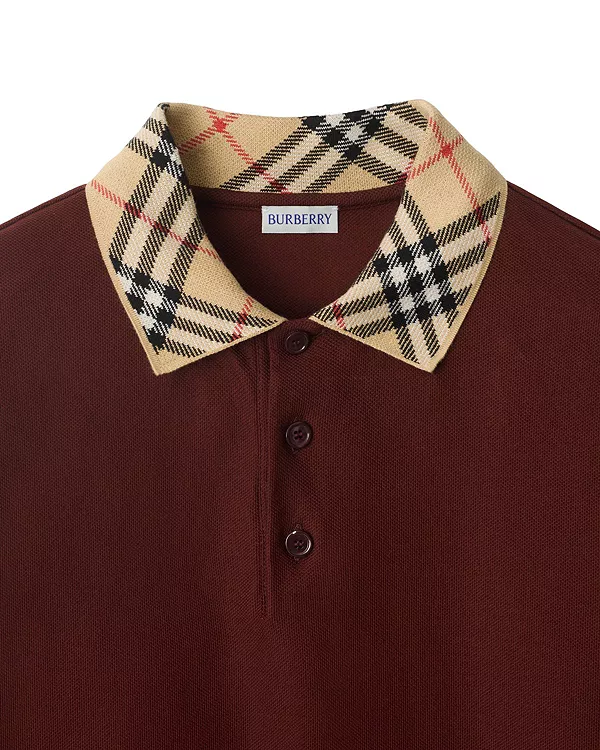 Рубашка-поло Burberry хлопковая с клетчатым воротником, красный — фото 4
