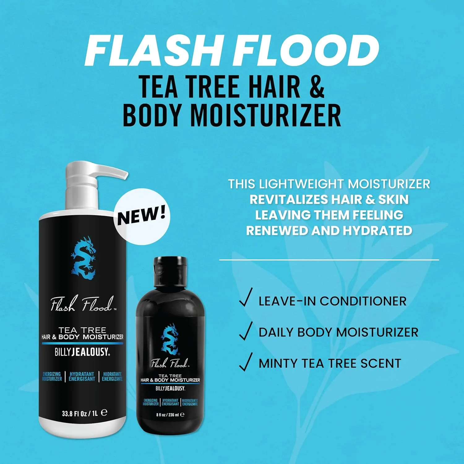 Увлажняющий крем для волос и тела Billy Jealousy Flash Flood с маслом чайного дерева. Идеально подходит для всех типов волос и кожи. Содержит масло чайного дерева, лаванду и мяту. 1000 мл (1 шт.) — фото 2