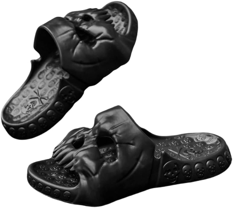 

FSwinder Skull Ghost Slides, спортивные сандалии, противоскользящие облачные тапочки для мужчин и женщин, удобные домашние туфли с открытым носком, домашние туфли для открытого пальца, Хэллоуин Skull Slides, толстые мягкие туфли для душа, черный