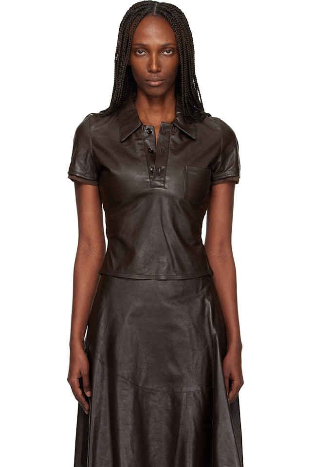 

Our Legacy Коричневая кожаная блузка пике