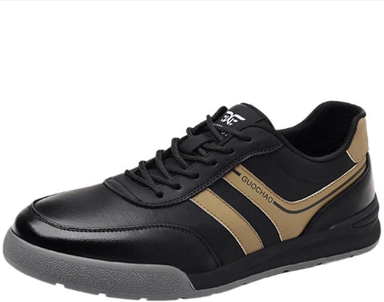 

Мужские повседневные кожаные кроссовки с шнуровкой, плоская подошва, дышащие, легкие, мягкие, противоскользящие, с круглым носком, спортивные, для ходьбы, вождения, ежедневных поездок, прогулок и офиса Houdbdol, черный