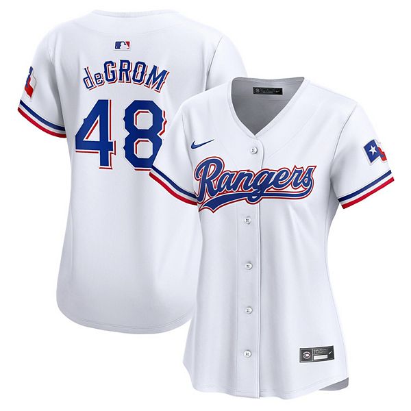 

Женская белая бейсболка Texas Rangers Home Limited с именем Jacob deGrom Nike