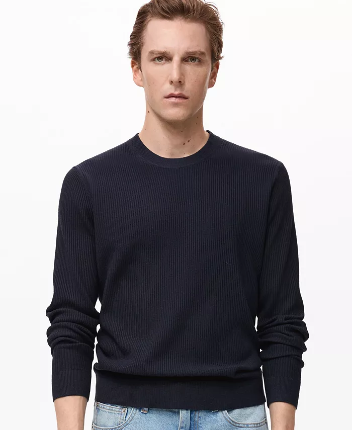 

Мужской свитер из тонкой хлопковой резинки Mango, синий