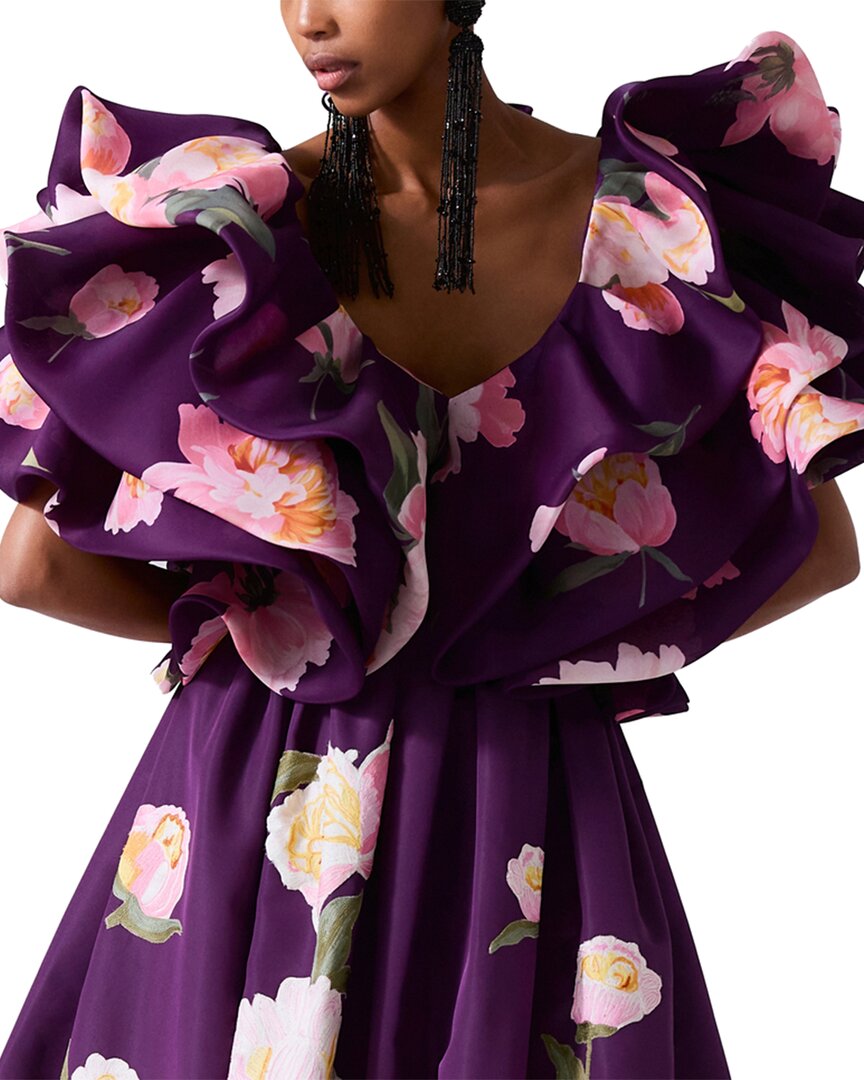 

Carolina Herrera V-образный вырез Складчатый рюш Шелковая блузка, фиолетовый