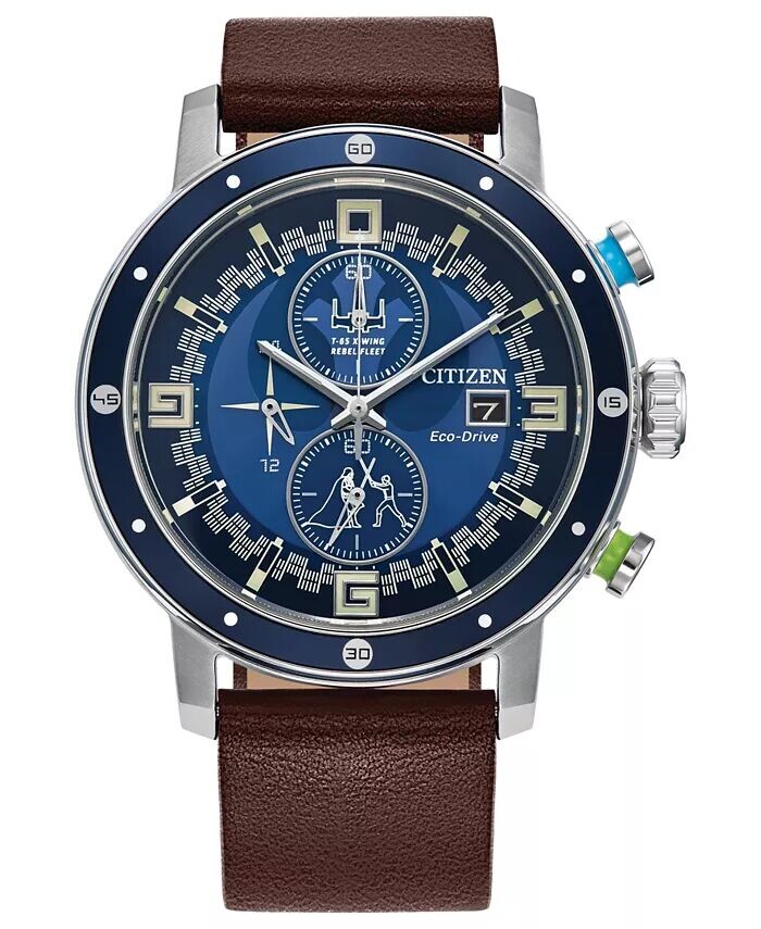 

Мужские часы Eco-Drive с хронографом «Звездные войны Люк Скайуокер» с коричневым кожаным ремешком, 44 мм Citizen