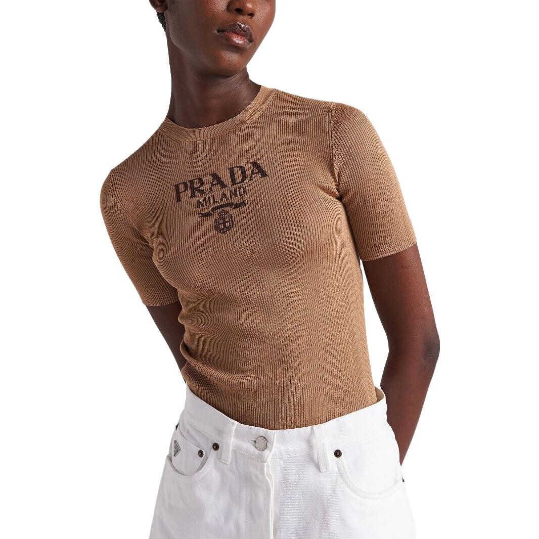 Укороченный топ женский верблюжий коричневый Prada — фото 2