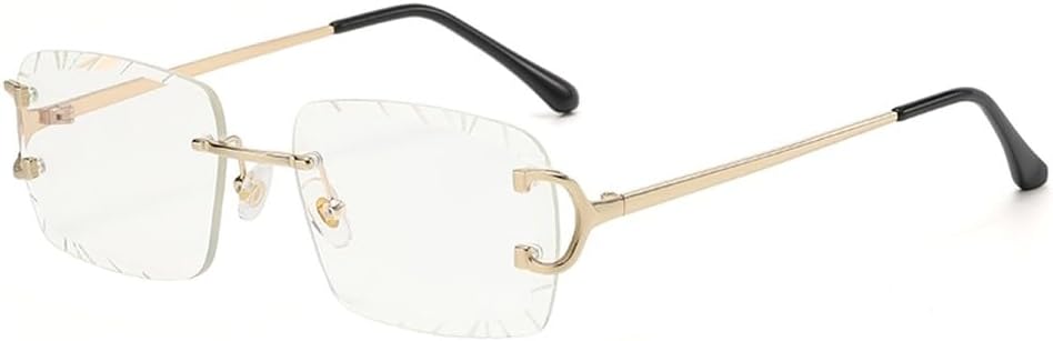 

синие коричневые солнцезащитные очки без оправы UV400 мужские и женские квадратные солнцезащитные очки для мужчин без оправы металлические модные WNCKSQ, Gold With Clear