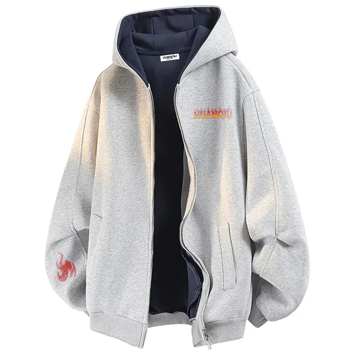 

Толстовка Unisex Hooded Thickened Heavyweight HUANQIU, белый heather серый[heavyweight thickened]